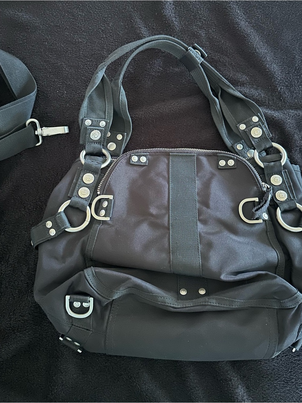 George Gina and Lucy Principessa Black Canvas Multi-Compartment Shoulder Bag - Picture 2 of 8